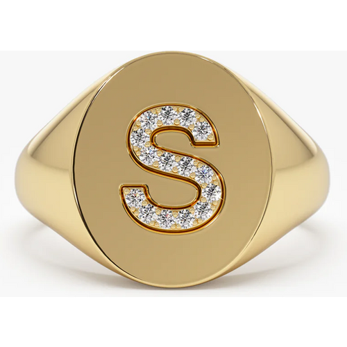14K 0.1 CT Diamond Letter Signet Ring