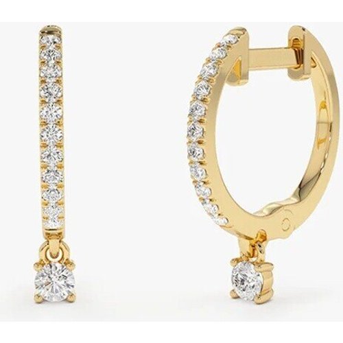 14k Diamond Huggies with a Dangling Round Diamond
