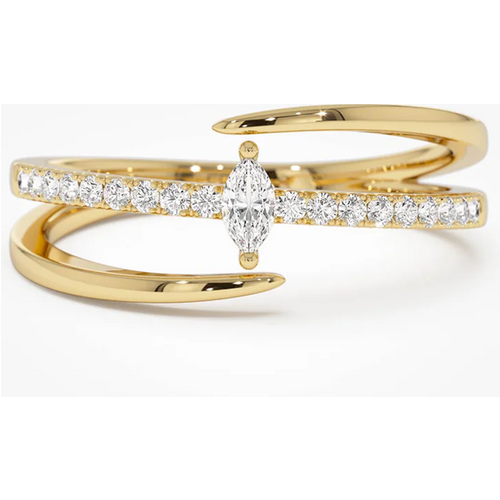 14K Double Band Marquise Diamond Ring with Pavé Accents