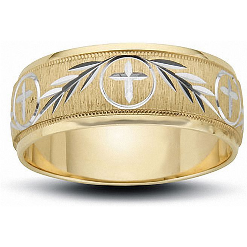 14K Gold 8.0mm Cross and Ivy Custom Engraved Wedding Band for Men