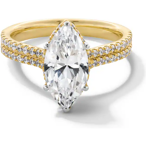 14K Gold 1 to 3.5 CT.T.W. Marquise Lab Created Diamond Double Row Shank Engagement Band D VVS1-VS1 IGI Certified