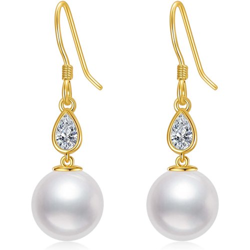14K Gold Cubic Zirconia & Pearl Drop Shape Drop Earrings