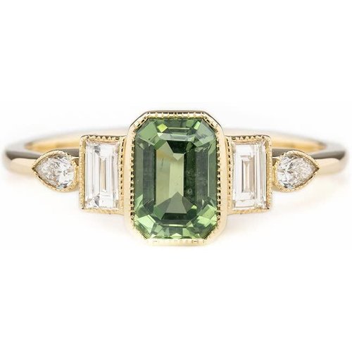 14K Gold 1Ct Emerald Crystal With Moissanite Engagement Ring For Women