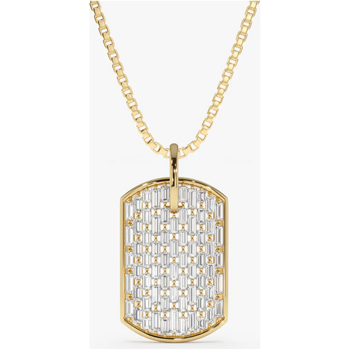 14K Gold 1.25 CT Baguette Diamond Dog Tag Pendant