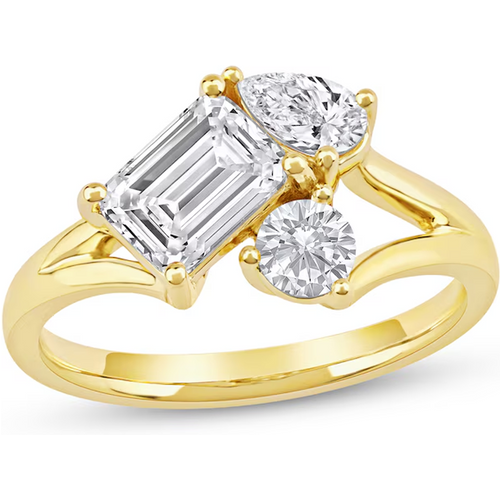 14K Gold 1.5 to 9 CT.T.W Emerald & Pear Cut & Round Cut Cut Lab Created Diamond Three Stone Engagement Band