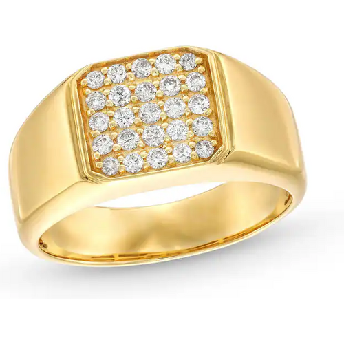 14K Gold 1/3 CT Round Cut D-VVS1 IGI Certified Lab Created Diamond Five Row Signet Ring