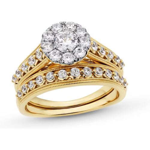 14K Gold 1.5 to 4 CT.T.W. Round Lab Created Diamond Multi-Diamond Vintage Custom Bridal Set D VVS1 IGI Certified