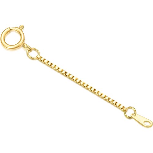 14K Gold 0.8Mm 0.5 Inch Box Chain Spring Buckle Extender Chain