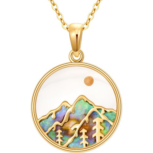 14K Gold Abalone Shellfish Sun Mountains Necklace for Women
