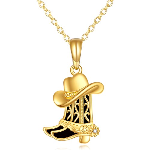 14K Gold Agate Cowboy Hat Pendant Necklace