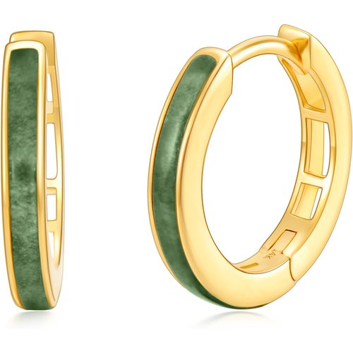 14K Gold Agate Hoop Earrings