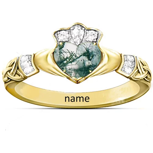 14K Gold Agate Personalized Classic Name & Wedding Ring