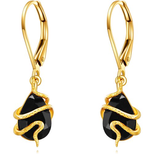 14K Gold Agate Snake Drop Earrings