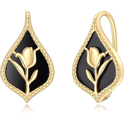 Sterling Silver with Yellow Gold Plated Agate Tulip Lever-back Earrings