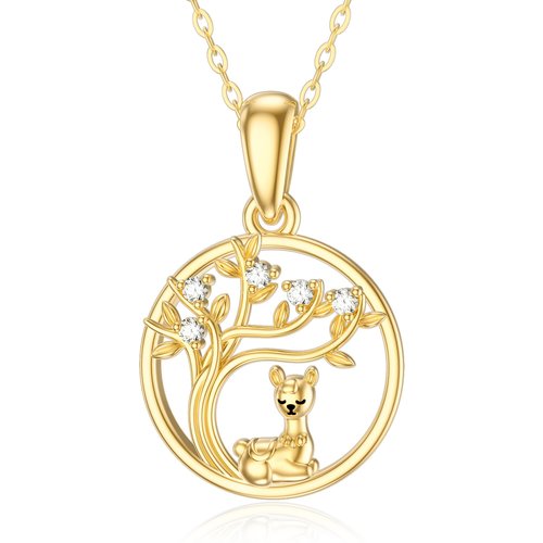 14K Gold Cubic Zirconia Alpaca & Tree Of Life Pendant Necklace