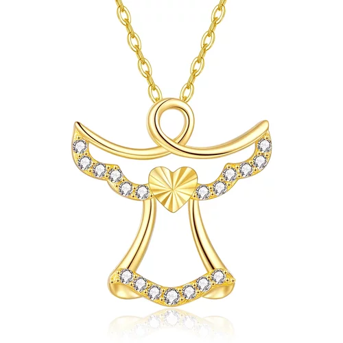 14K Gold Cubic Zirconia Angel Pendant Necklace
