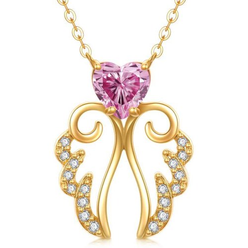 14K Gold Cubic Zirconia Angel Wings Pendant Necklace
