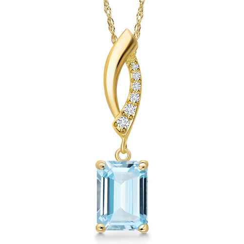14K Gold Aquamarine & Moissanite Square Necklace Gemstone Necklace
