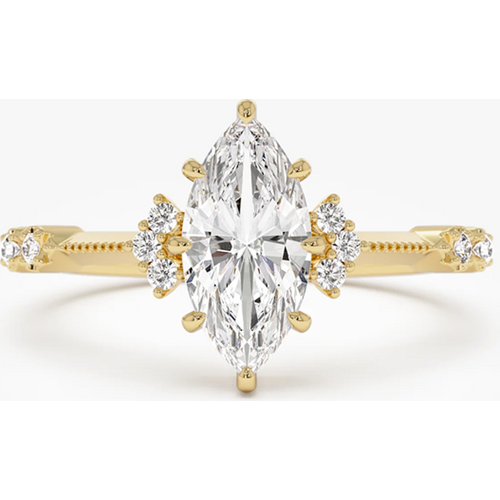 14K Gold Art Deco Marquise Cut Lab Grown Diamond Engagement Ring