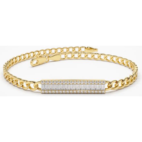 14K Gold Baguette Diamond Bar Cuban Link Bracelet
