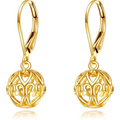 14K Gold Ball Lever-back Earrings