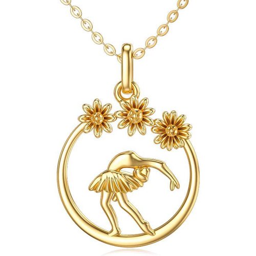 14K Gold Ballet Dancer Pendant Necklace