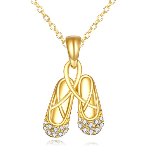 14K Gold Cubic Zirconia Ballet Shoes Pendant Necklace