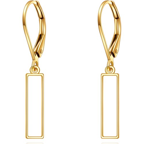 14K Gold Bar Drop Earrings