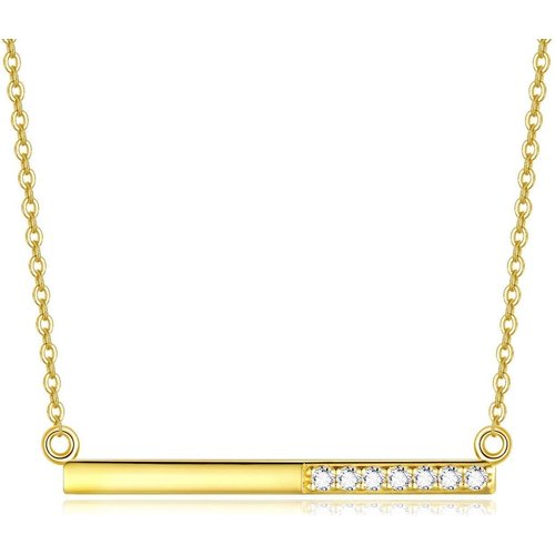 14K Gold Cubic Zirconia Bar Necklace for Women