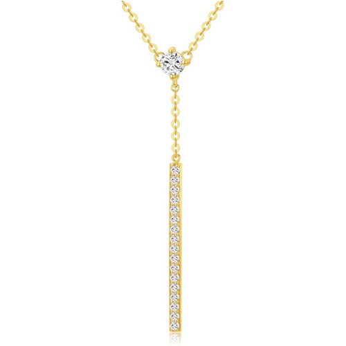 14K Gold Cubic Zirconia Bar Pendant Necklace