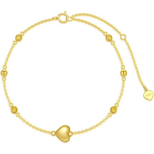 14K Gold Bead & Heart Charm Bracelet