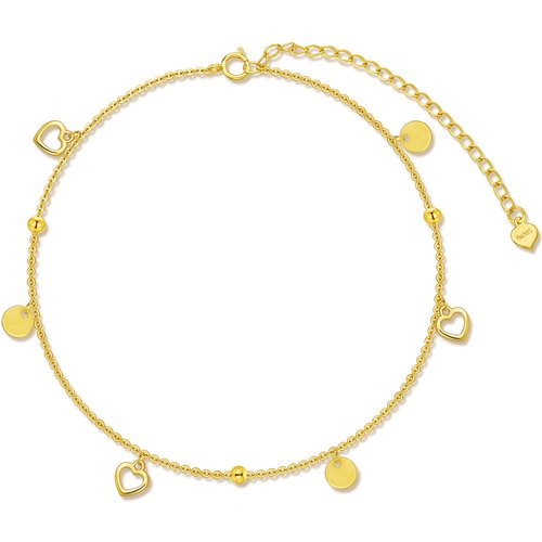 14K Gold Bead & Heart Single Layer Anklet