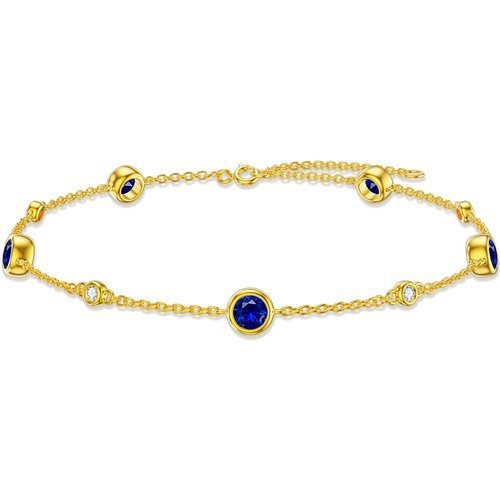 14K Gold Cubic Zirconia Bead Station Chain Bracelet