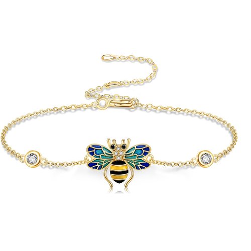 14K Gold Cubic Zirconia Bee Charm Bracelet