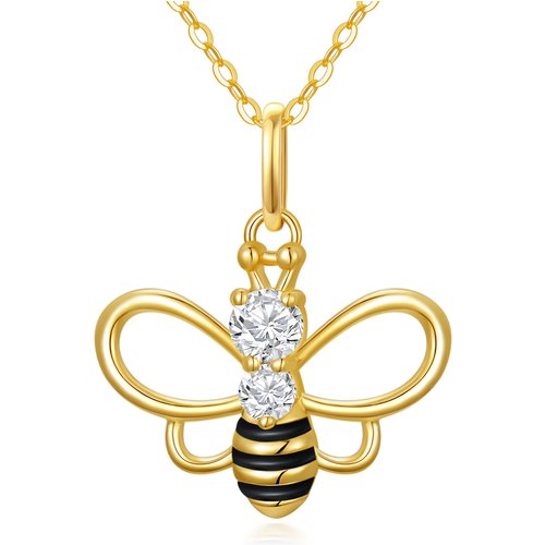14K Gold Cubic Zirconia Bees Pendant Necklace