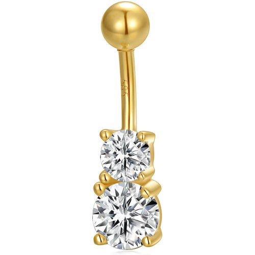 14K Gold Cubic Zirconia Belly Button Ring