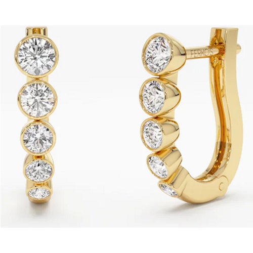 14K Gold Bezel-Set Graduating 0.25 CT Diamond Hoop Earrings