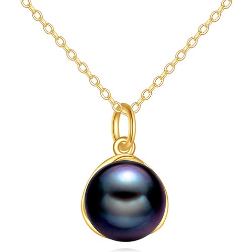 14K Gold Black Pearl Bead Pendant Necklace