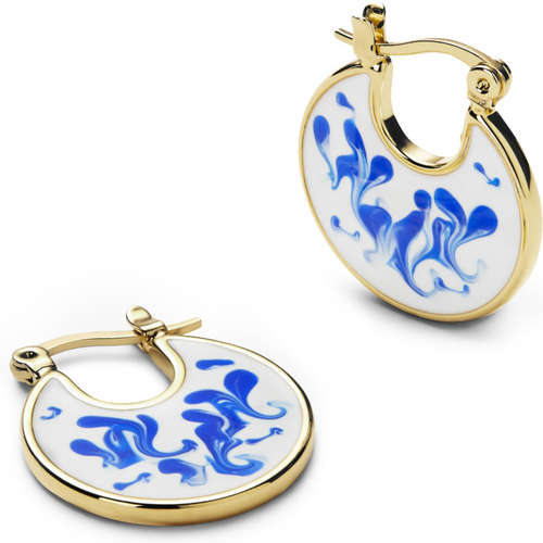Sterling Silver with Yellow Gold Plated Blue Enamel Gold Earrings for Women