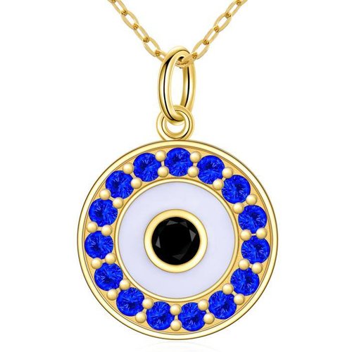 14K Gold Cubic Blue Zirconia Evil Eye Pendant Necklace