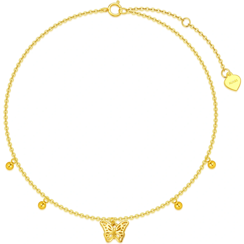 14K Gold Butterfly & Bead Single Layer Anklet