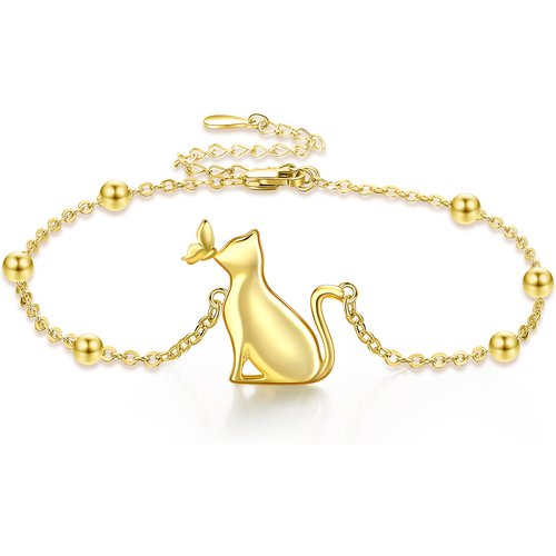 Sterling Silver with Yellow Gold Plated Butterfly & Cat Charm Bracelet