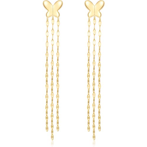 14K Gold Butterfly Drop Earrings