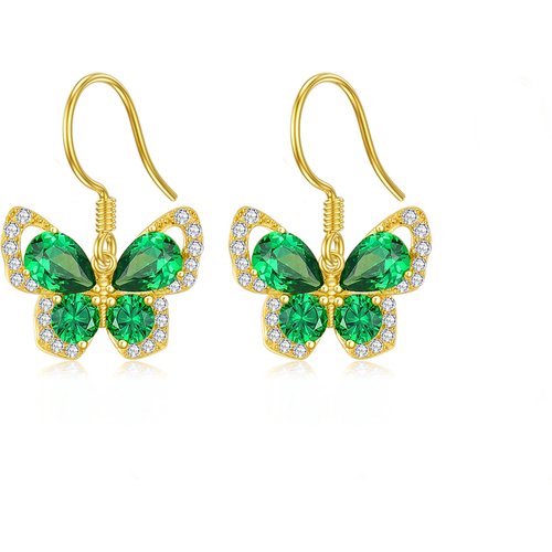 14K Gold Cubic Zirconia Butterfly Drop Earrings