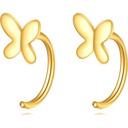 14K Gold Butterfly Hoop Earrings