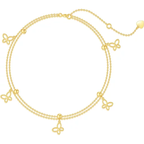 14K Gold Butterfly Multi-layered Anklet
