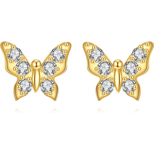 14K Gold Cubic Zirconia Butterfly Stud Earrings