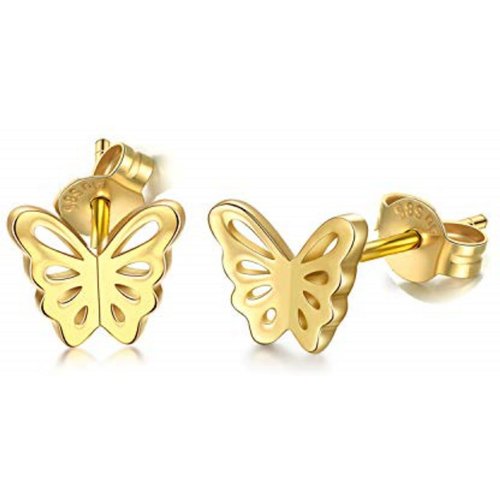 14k Gold Butterfly Stud Earrings for Women Screw Back Real Gold Jewelry Gifts
