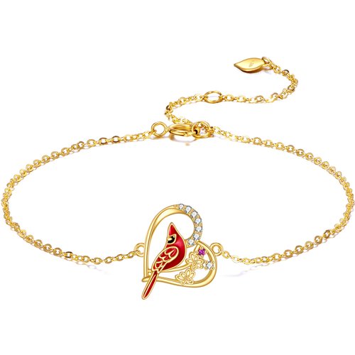 14K Gold Cubic Zirconia Cardinal & Heart Bracelet for Women