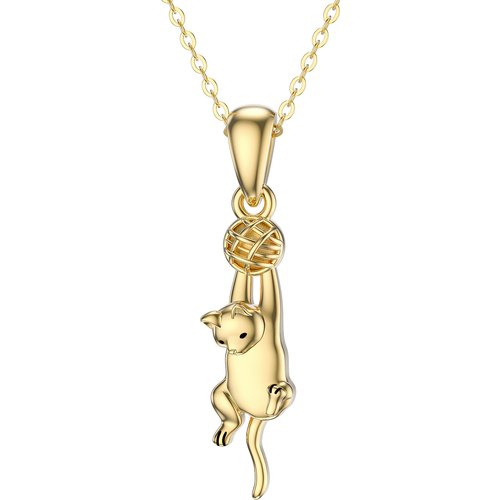 14K Gold Cat & Ball Pendant Necklace